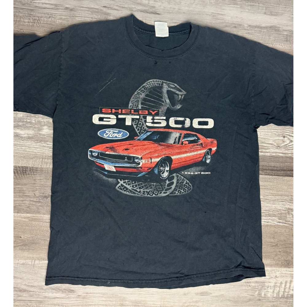 Ford Shelby GT500 Cobra T-Shirt Mens Large Black 1969 Mustang Graphic Tee Muscle